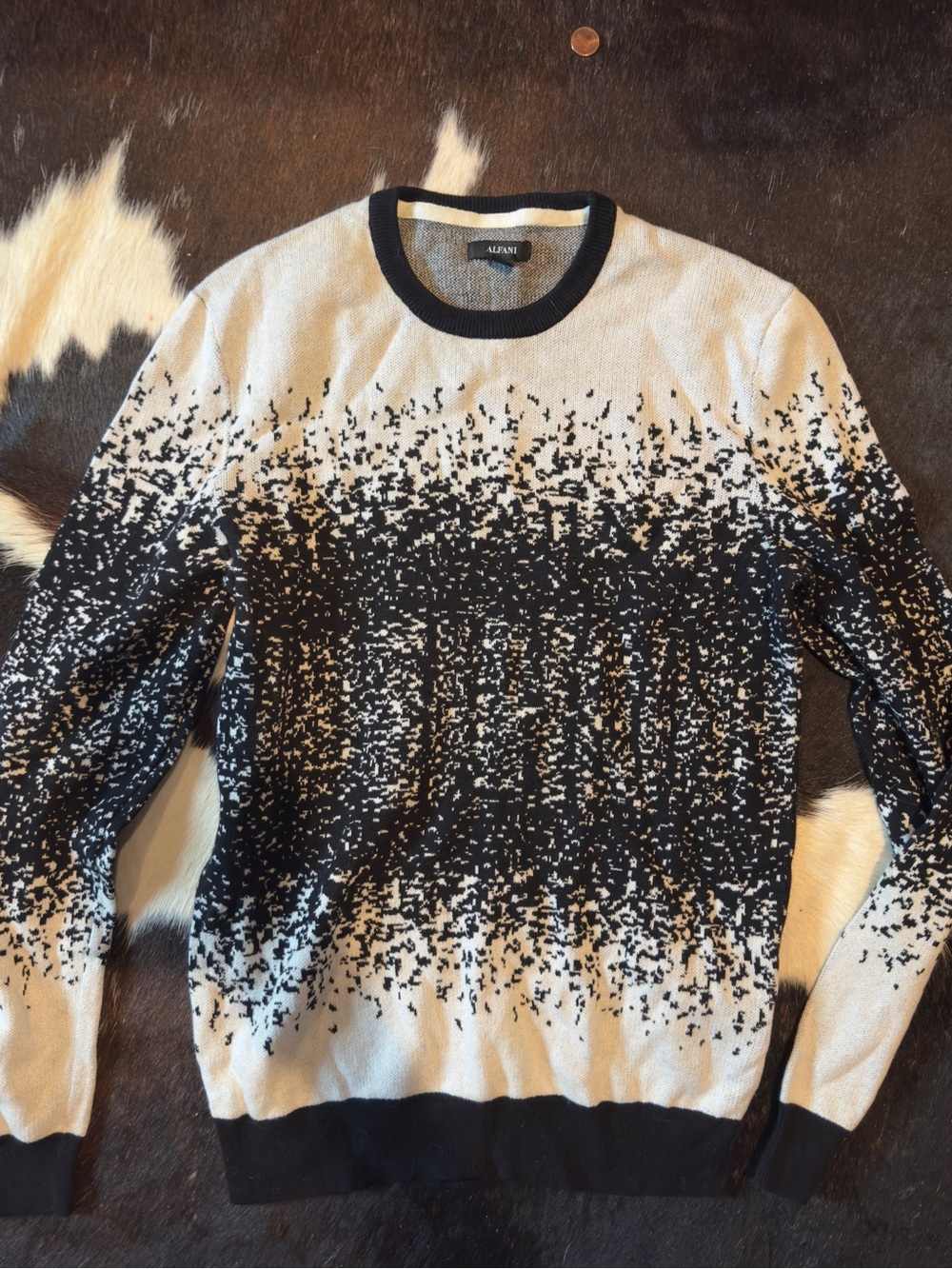 Alfani Black and White Pixel Gradient Crewneck Sweater